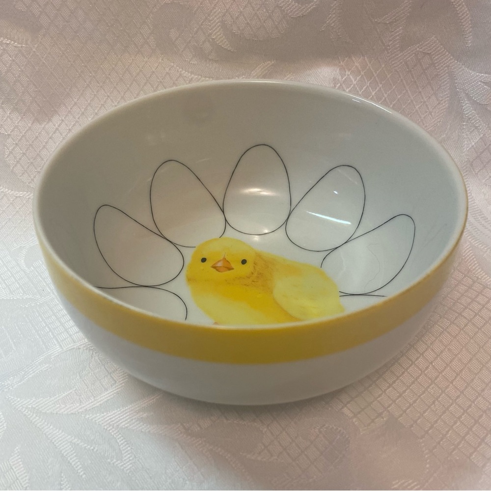 Bowl with picture of baby chick and eggs. Made expressly for Lord&Taylor.